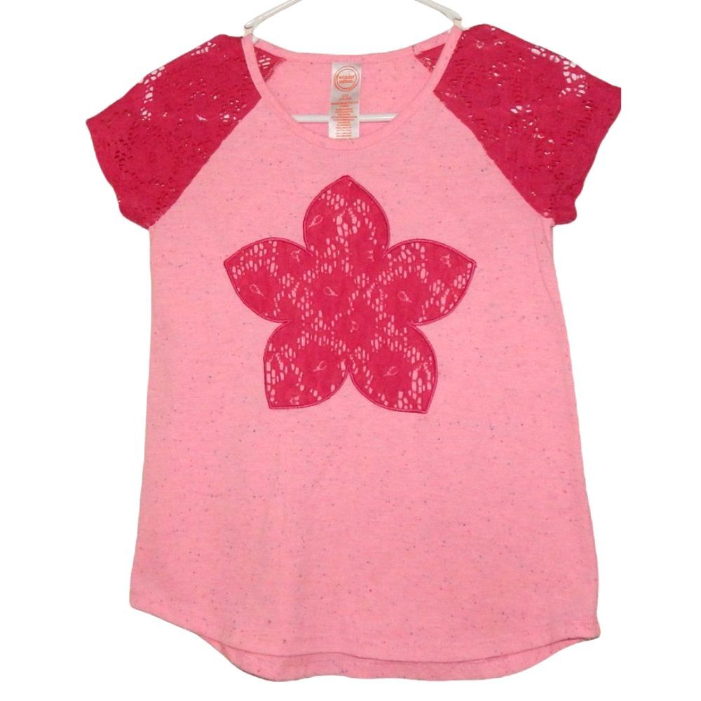 Wonder Nation Girls 10/12 Cotton Candy Pink Hi‑Low Crochet Flower T‑Shirt